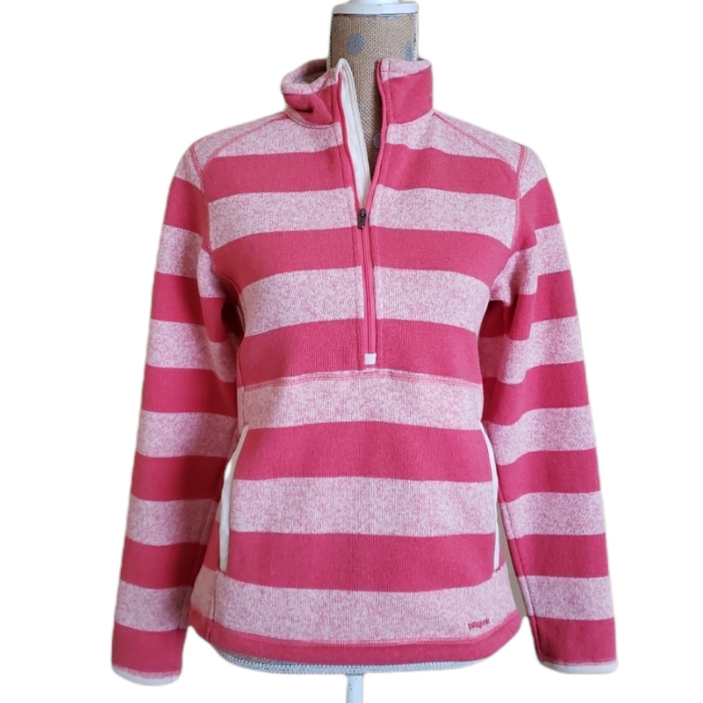 Patagonia Better Sweater Stripe Marsupial half zip pink Small